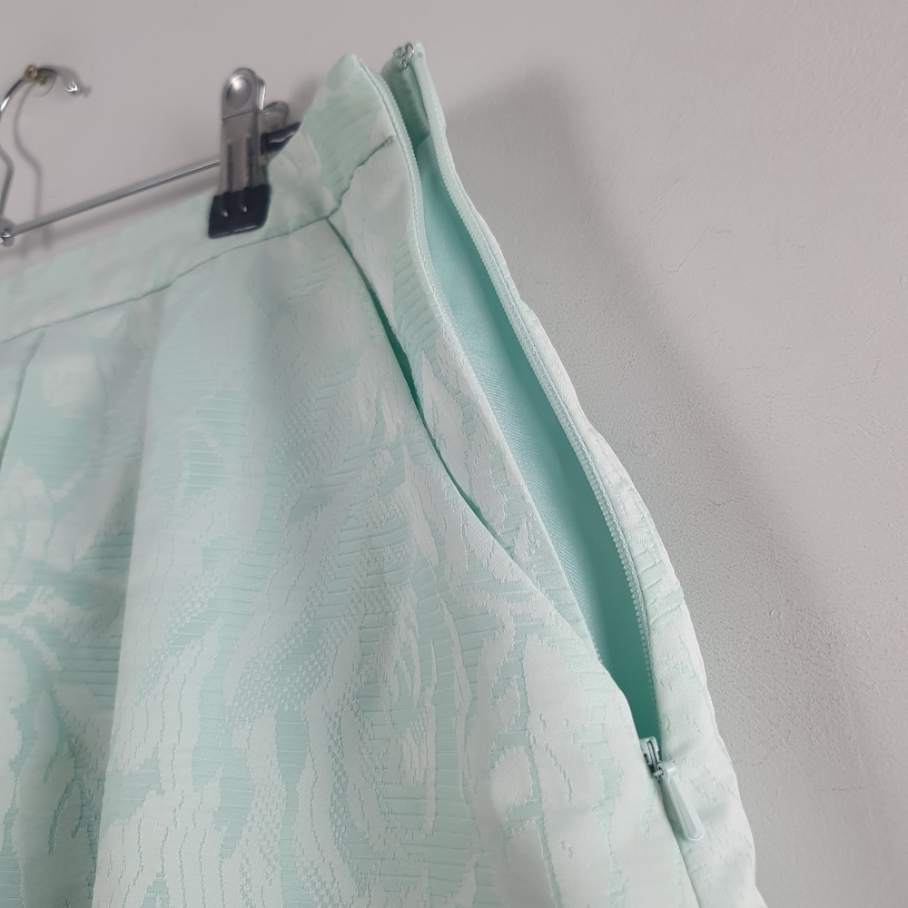 Forever New Size 14 Light Pastel Green Floral Embroidered A-line Pleated Skirt - Picture 9 of 13